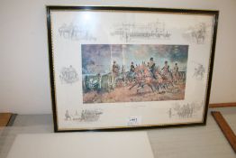 Print of the Kings Troop Royal Horse Artillery in the 90's. Pencil signed by Joan Wanklyn