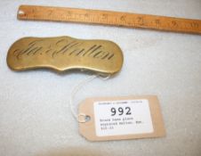 Brass hame plate engraved Halton.