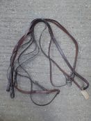 Set of brown English leather pair horse reins to suit cob/full size; new/never used - carries VAT.