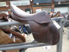 Brown leather 16ins saddle by M.E.Howey, D-D 7ins.