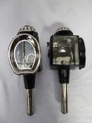 Pair of whitemetal carriage lamps with horseshoe front - carries VAT.