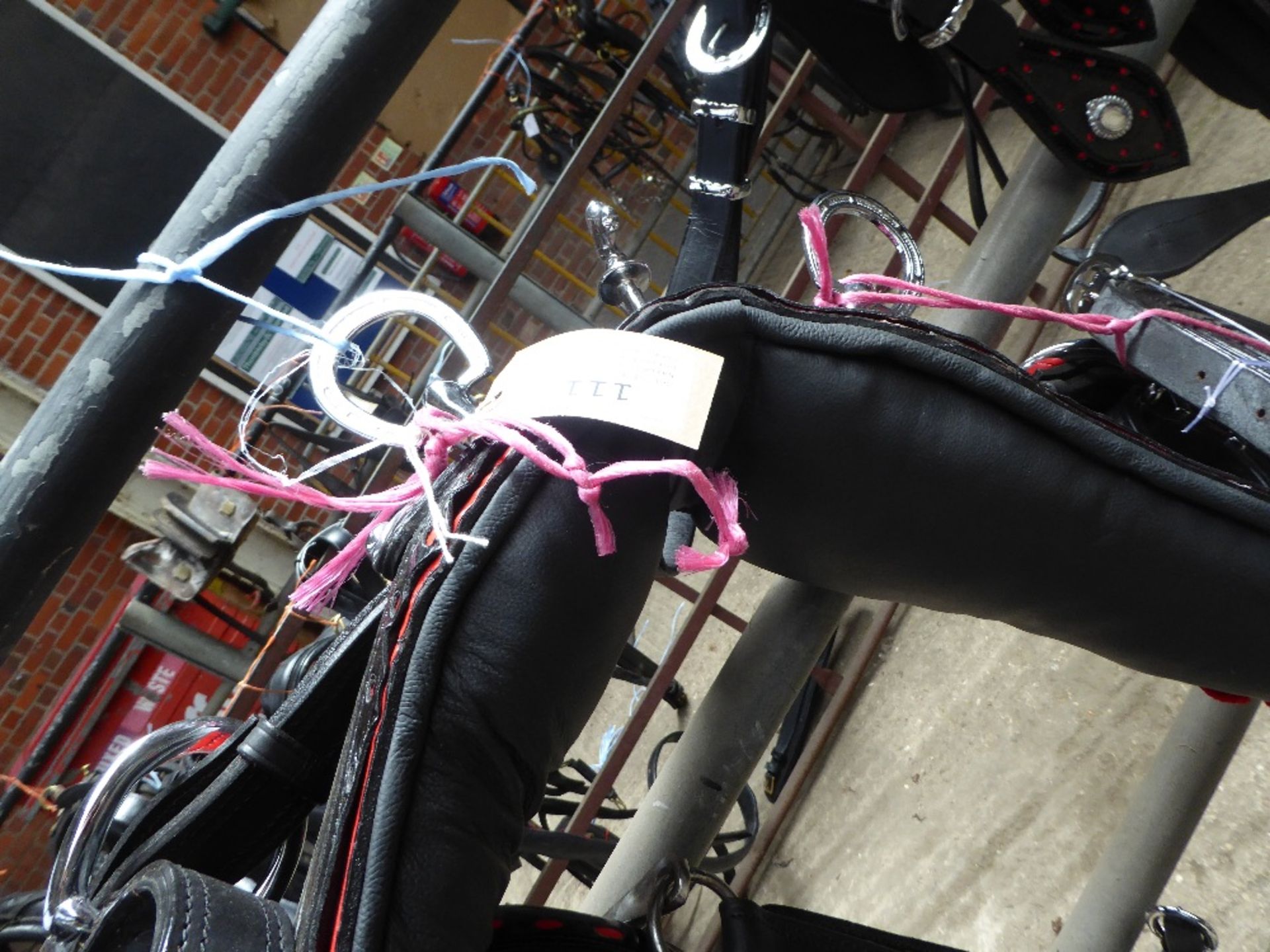 Set of black/red trade harness with white metal horseshoe fittings, 22ins collar - carries VAT - Image 2 of 2