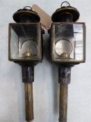 Pair of black/brass carriage lamps - carries VAT