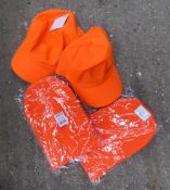 2 x orange hi-viz caps and 2 x orange beanie hats.