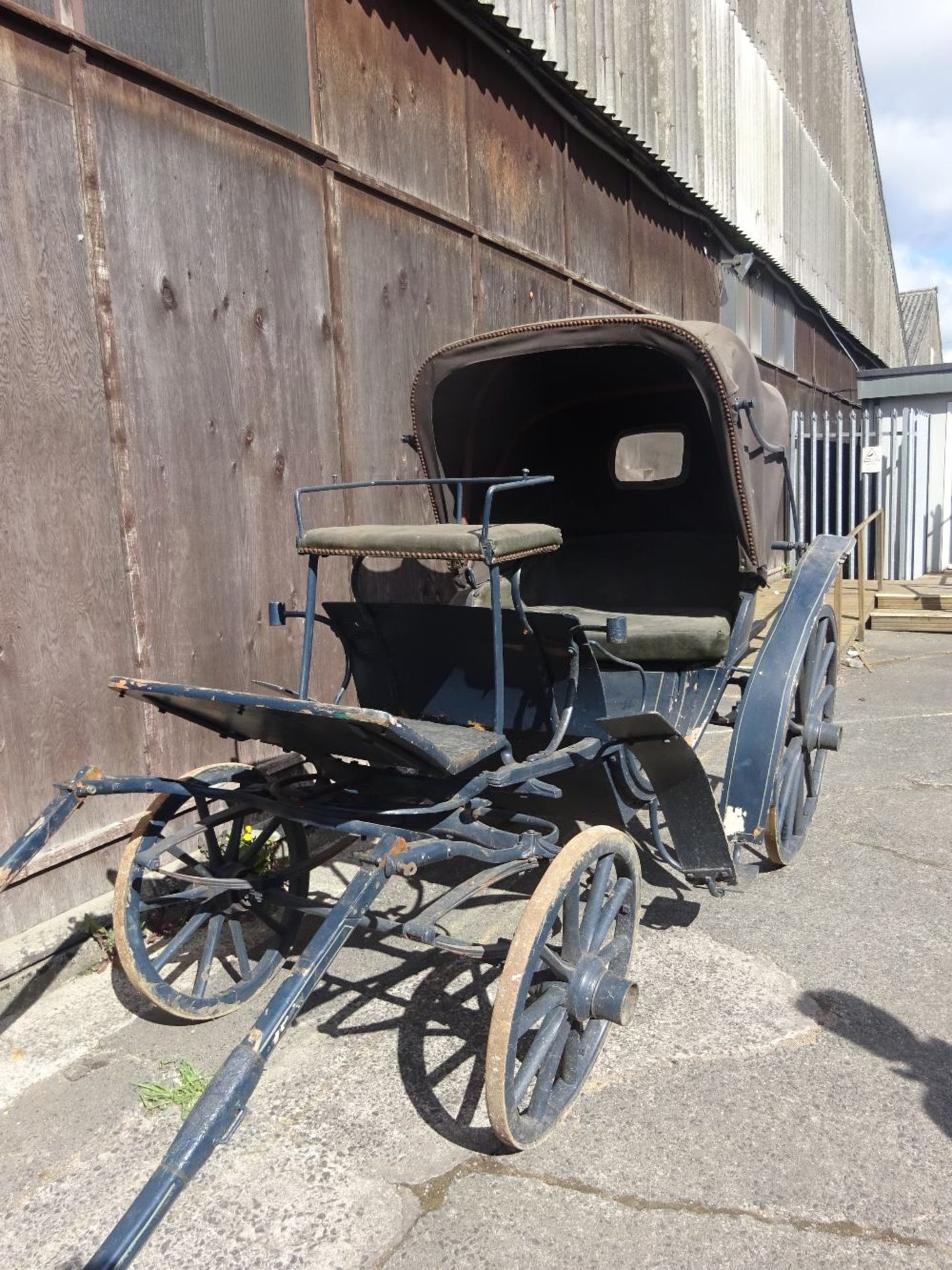 VICTORIA to suit 13 to 15hh; in an unrestored condition, painted blue with black lining.