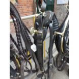 Set of black/brass show harness to suit 13 to 15hh with 20ins collar, Tilbury tugs and brown reins.