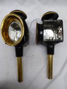 Pair of brass carriage lamps with oval fronts - carries VAT.