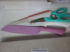 Four piece knife set with scissors.