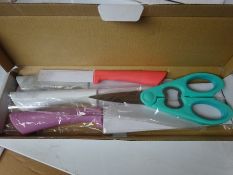 Four piece knife set with scissors.