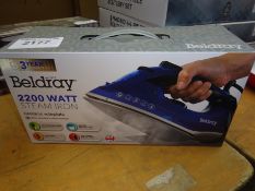 Beldray 2200 watt steam iron with ceramic soleplate.