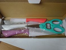 Four piece knife set with scissors.