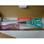 Four piece knife set with scissors.