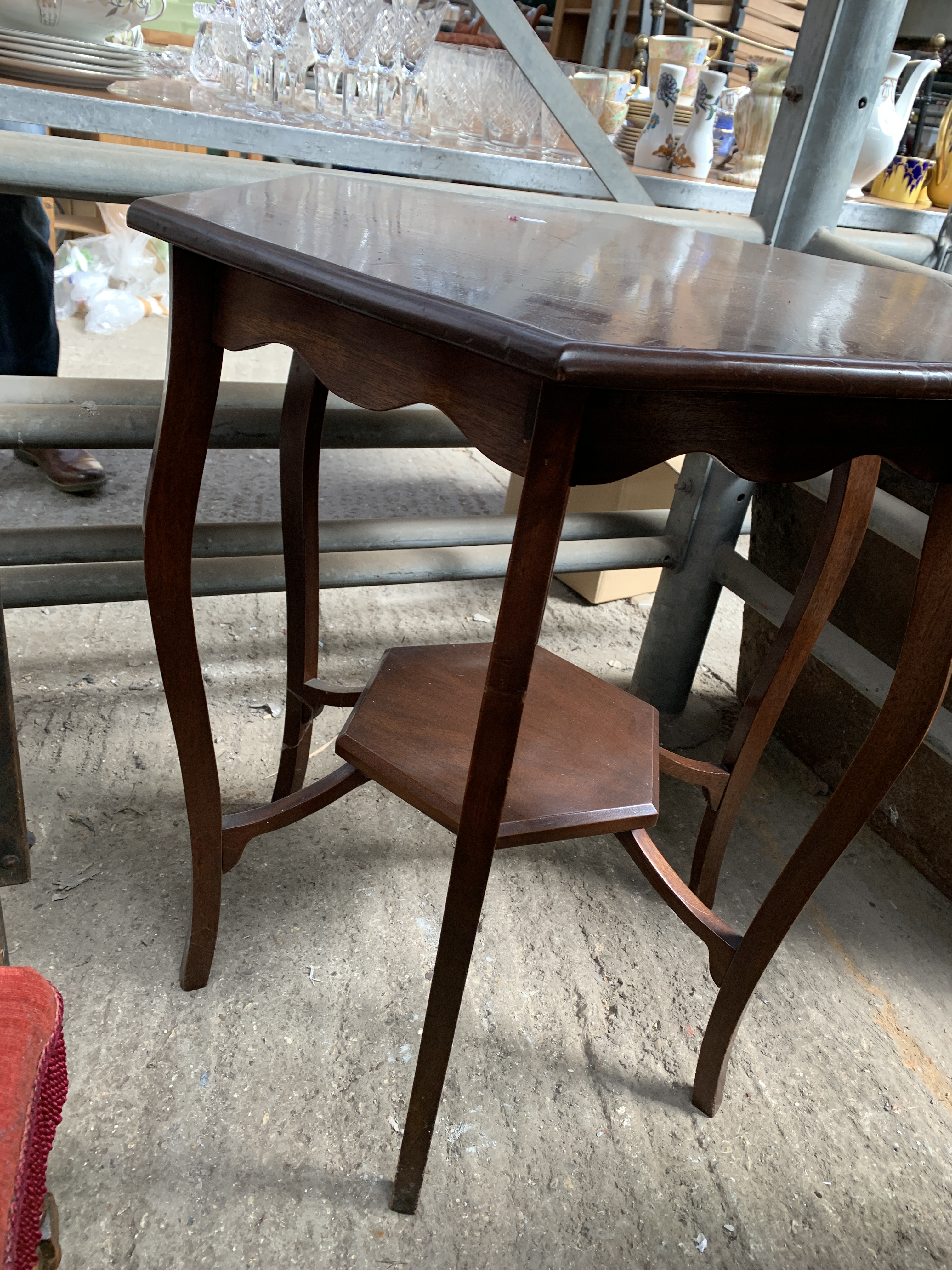 Mahogany hexagonal side table; garden chair; oak footstool; oak side table and mahogany table - Image 3 of 12