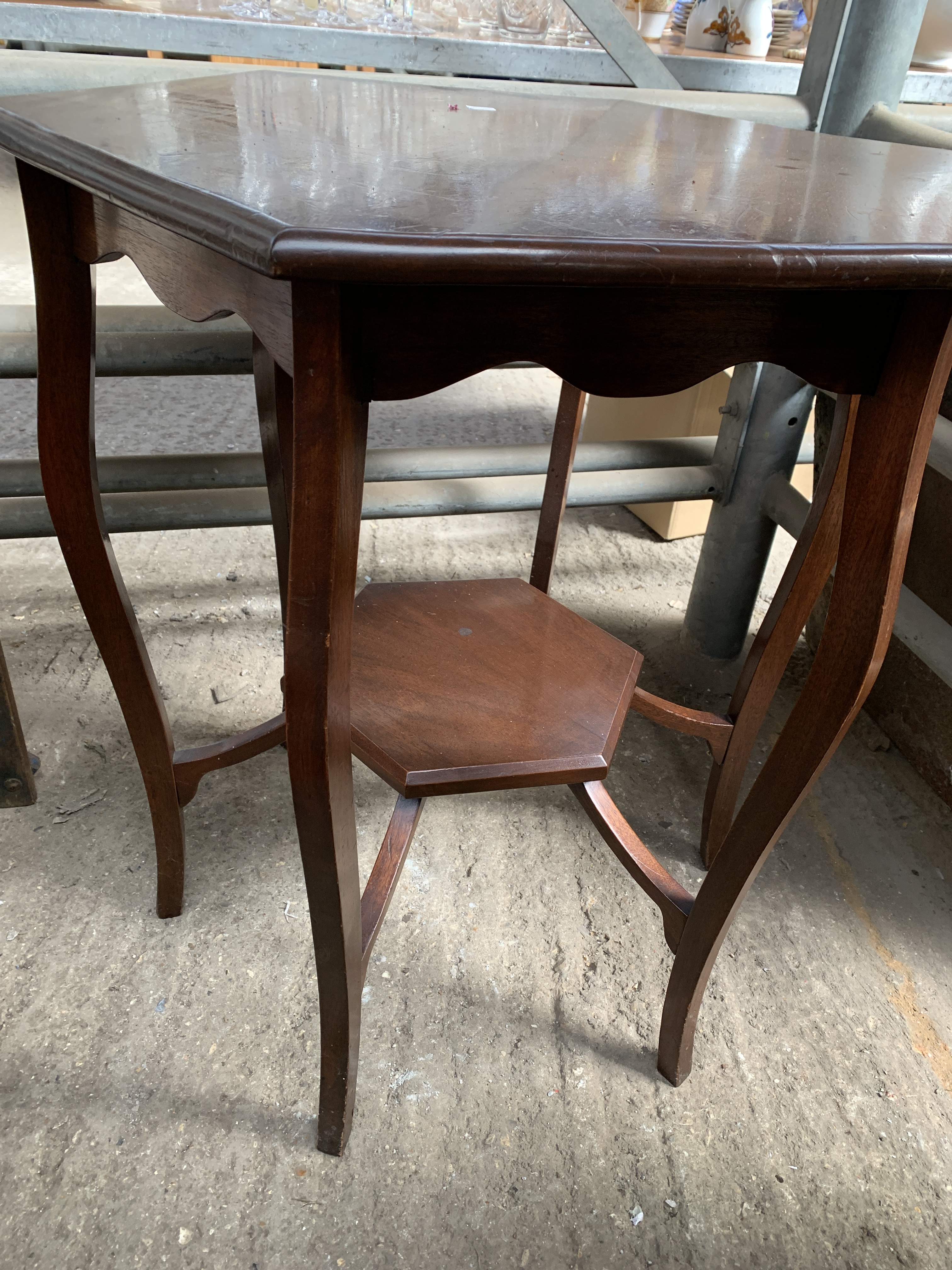 Mahogany hexagonal side table; garden chair; oak footstool; oak side table and mahogany table - Image 2 of 12