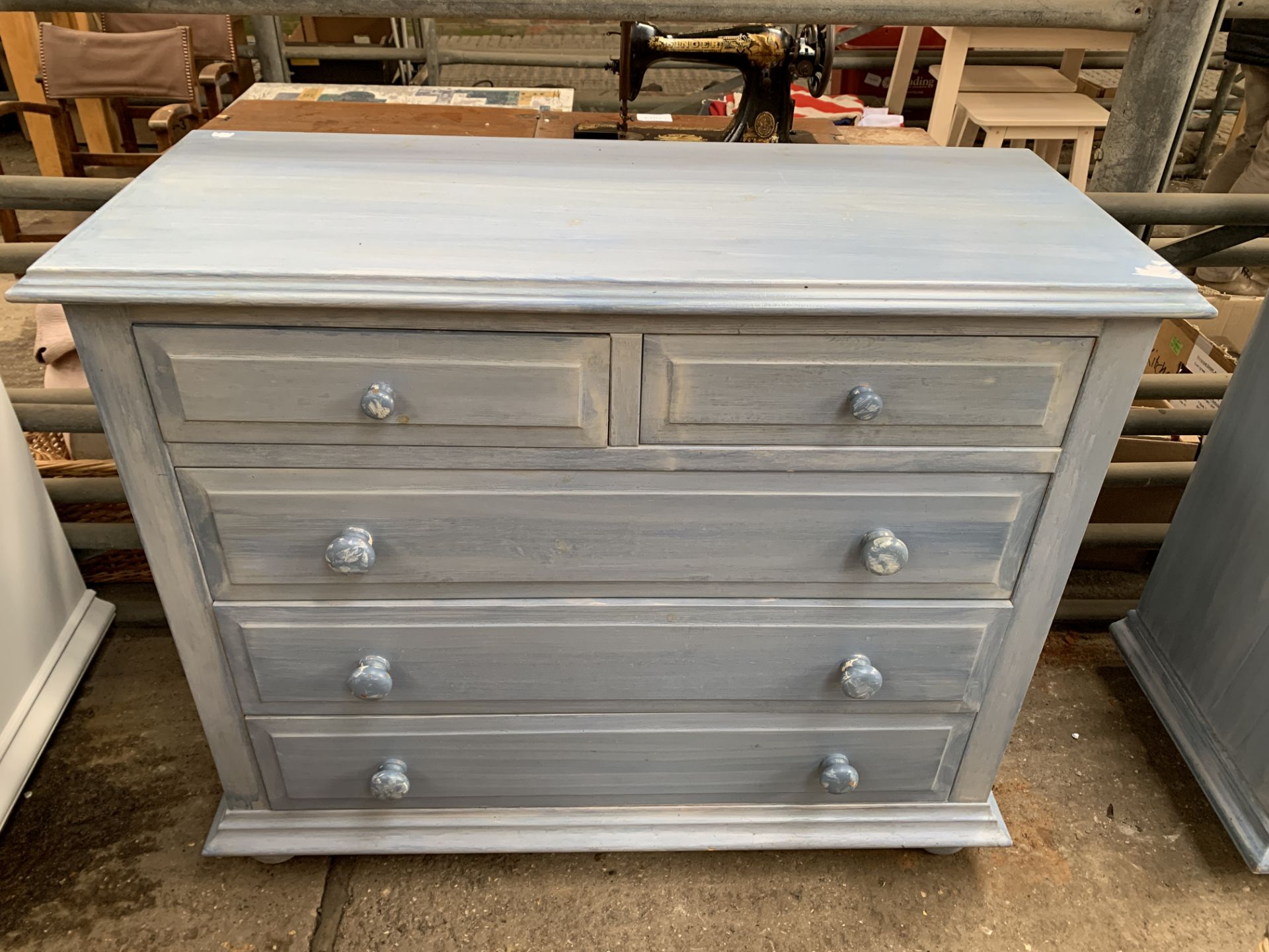 Blue painted chest of two over three drawers