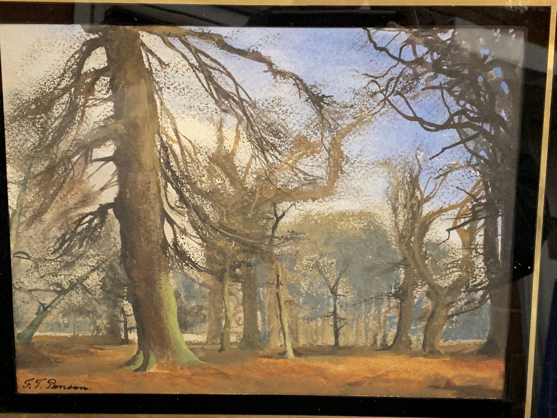 Framed and glazed watercolour of woodland signed F T Penson(?) - Image 3 of 3