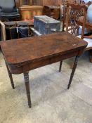 Victorian inlaid mahogany veneer fold over top gate leg card table with green baize