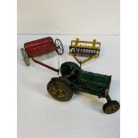 Tin Plate Tractor, with Harrows and Mower