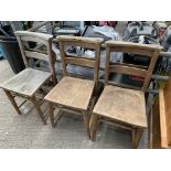 Three old elm seat Chapel chairs