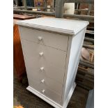 Light grey painted chest of five drawers