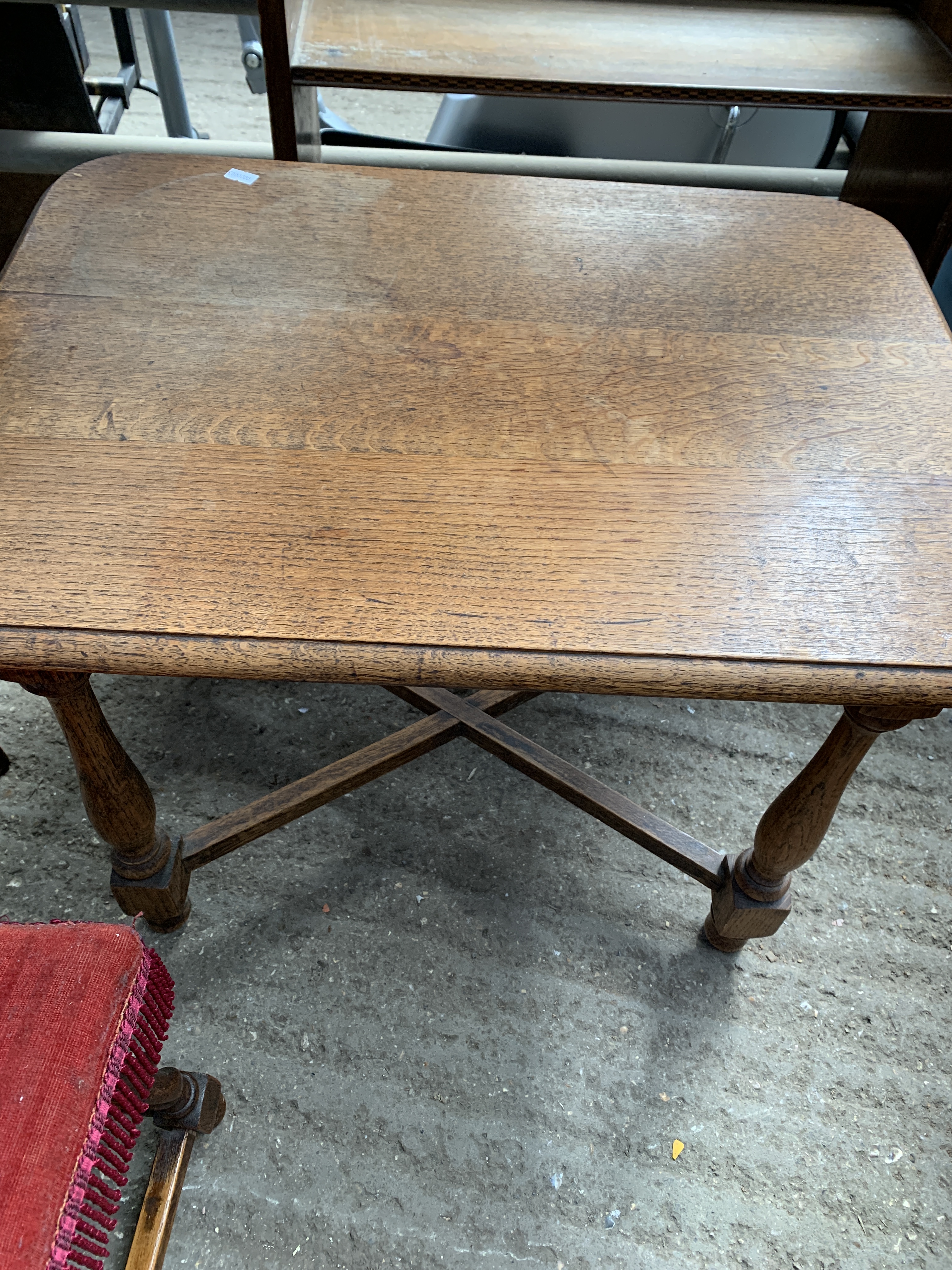 Mahogany hexagonal side table; garden chair; oak footstool; oak side table and mahogany table - Image 4 of 12