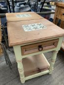 Two partially painted bedside tables