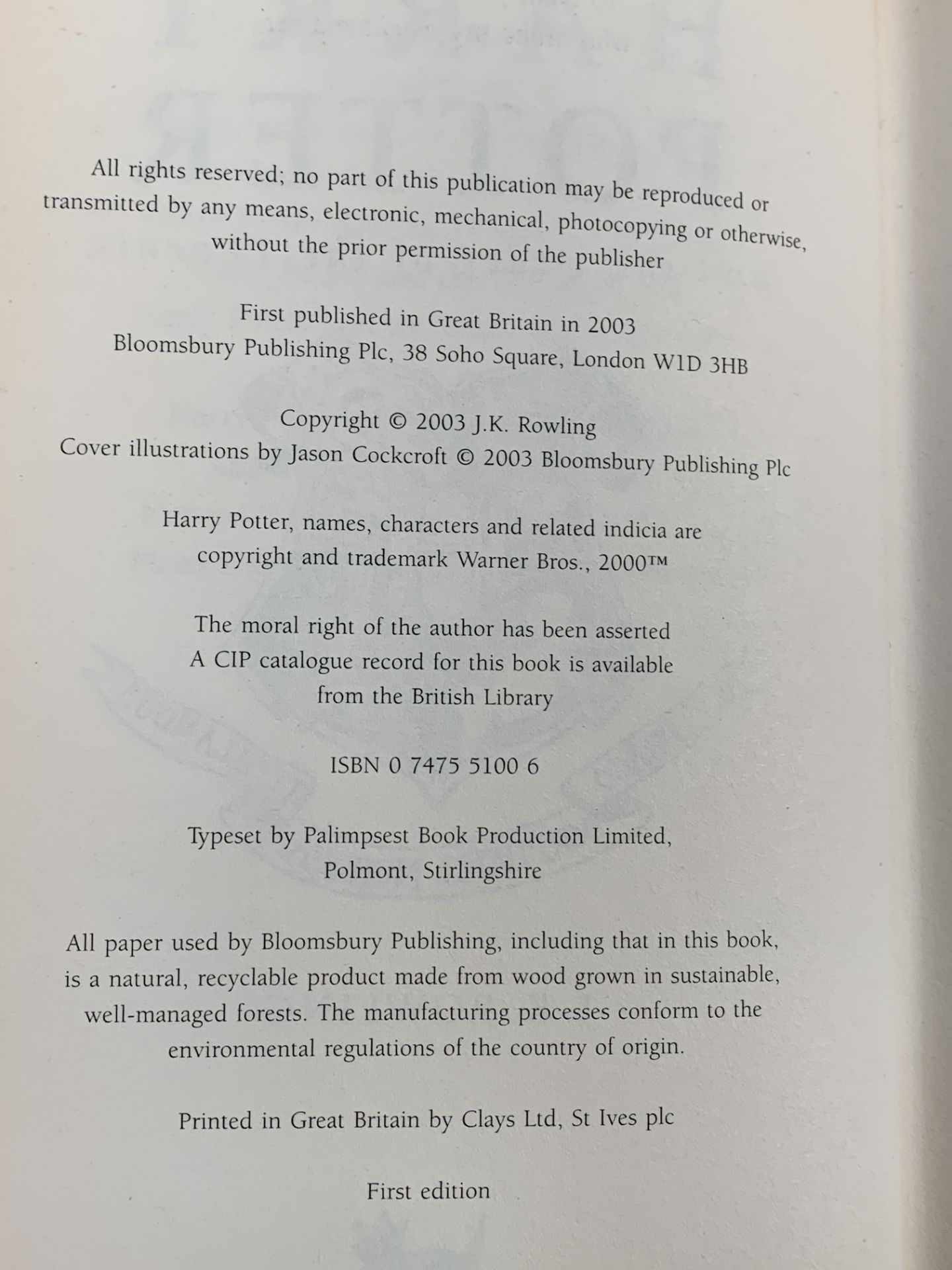 Harry Potter and the Order of the Phoenix 1st edition - Image 2 of 2