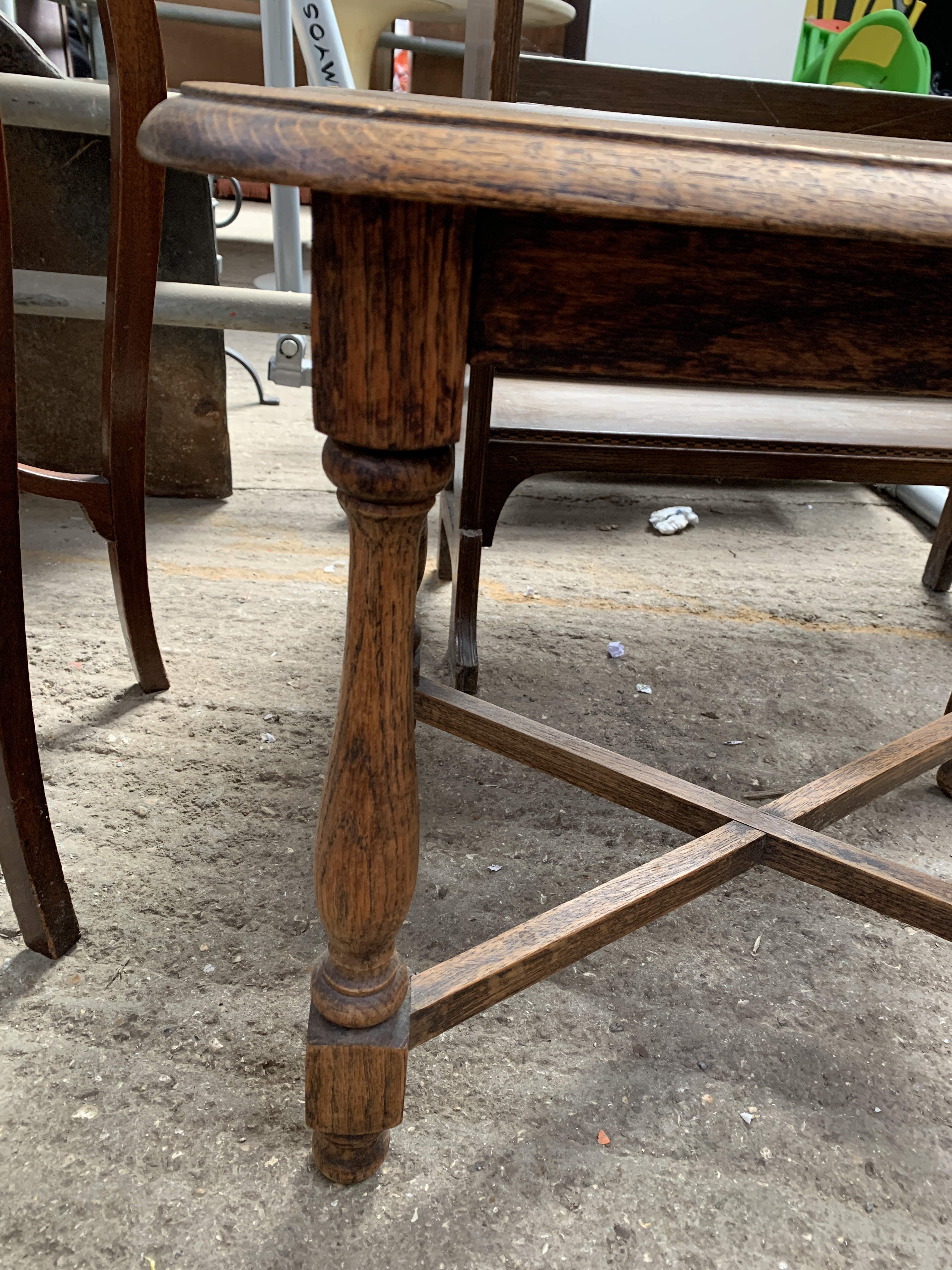 Mahogany hexagonal side table; garden chair; oak footstool; oak side table and mahogany table - Image 7 of 12