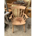 Pine rail back open armchair