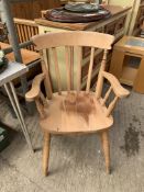 Pine rail back open armchair