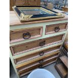 Rustic style pine part painted chest of two over four drawers