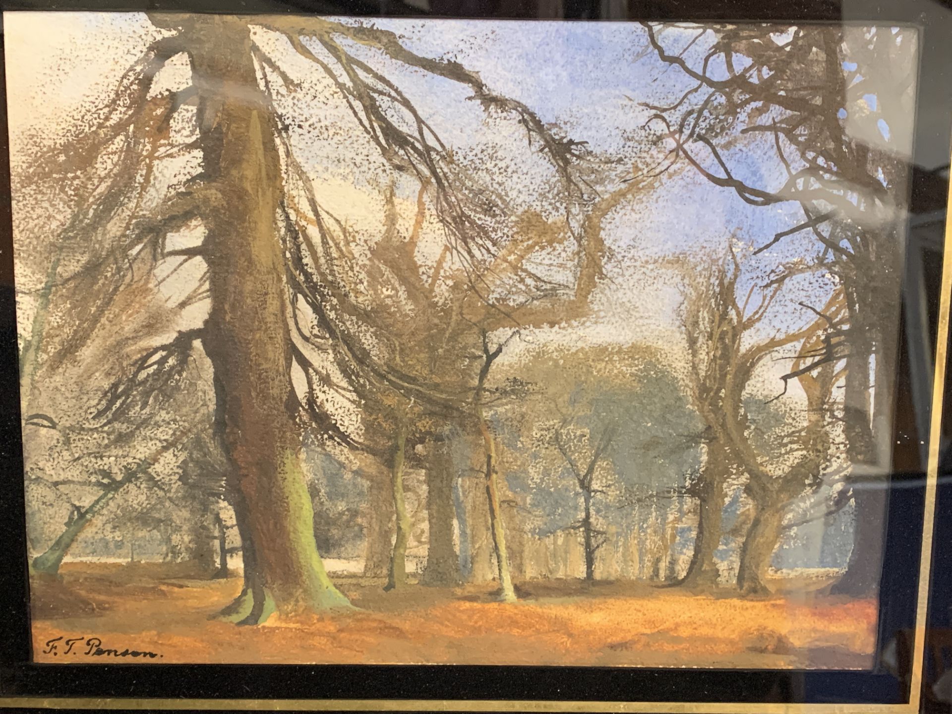Framed and glazed watercolour of woodland signed F T Penson(?)