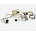 Seven various silver rings and three others