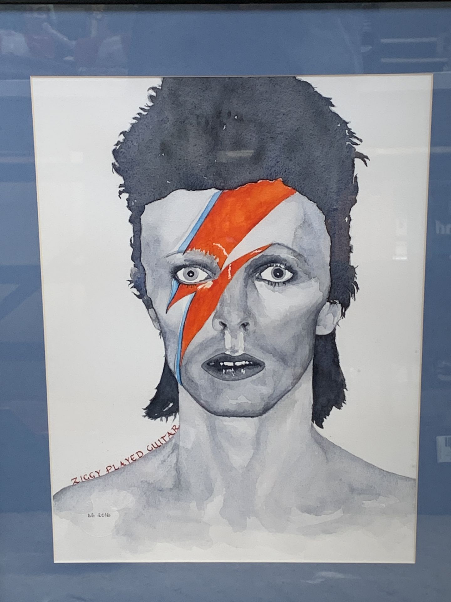 Watercolour portrait of David Bowie as Ziggy Stardust