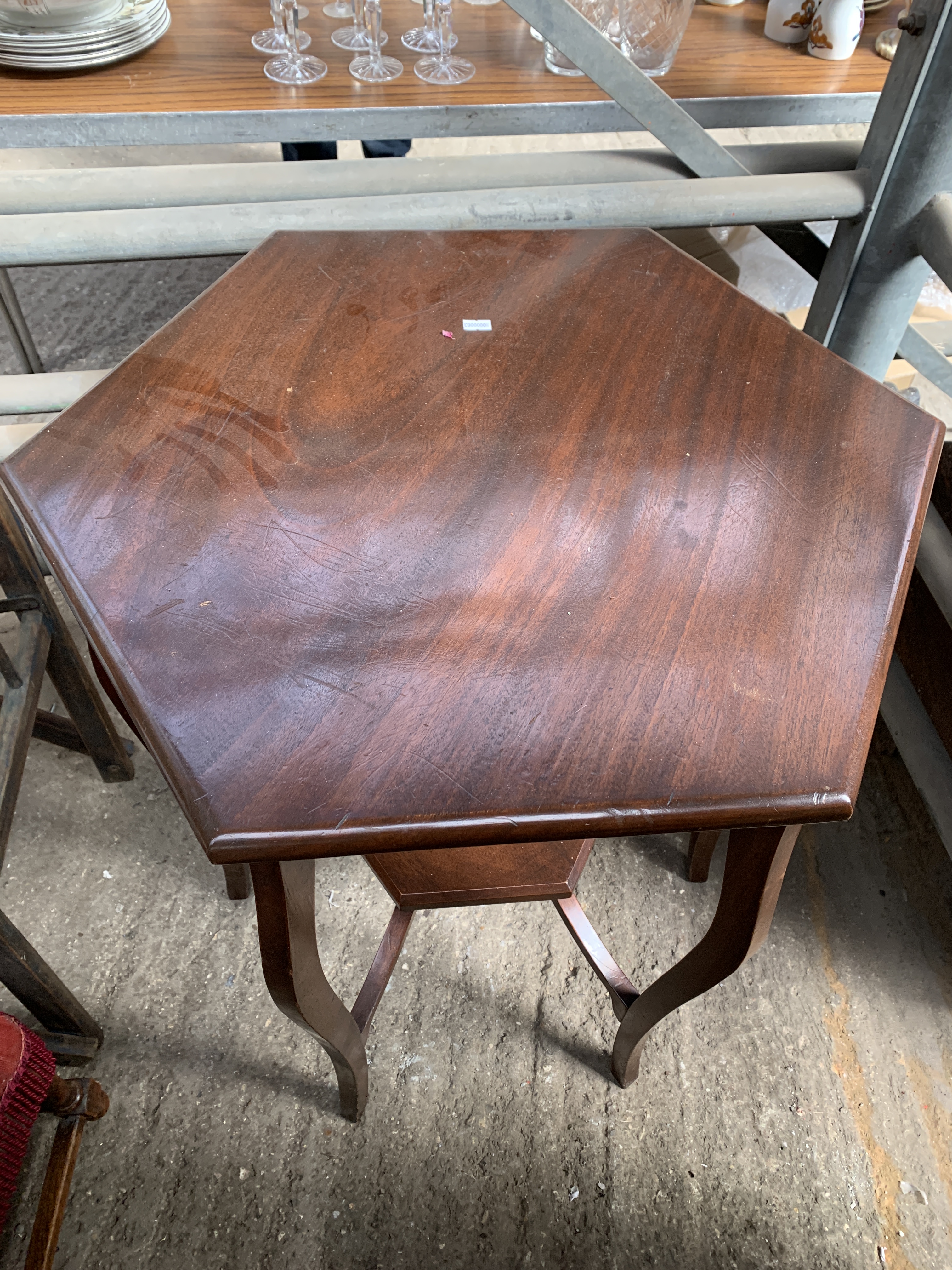 Mahogany hexagonal side table; garden chair; oak footstool; oak side table and mahogany table - Image 12 of 12