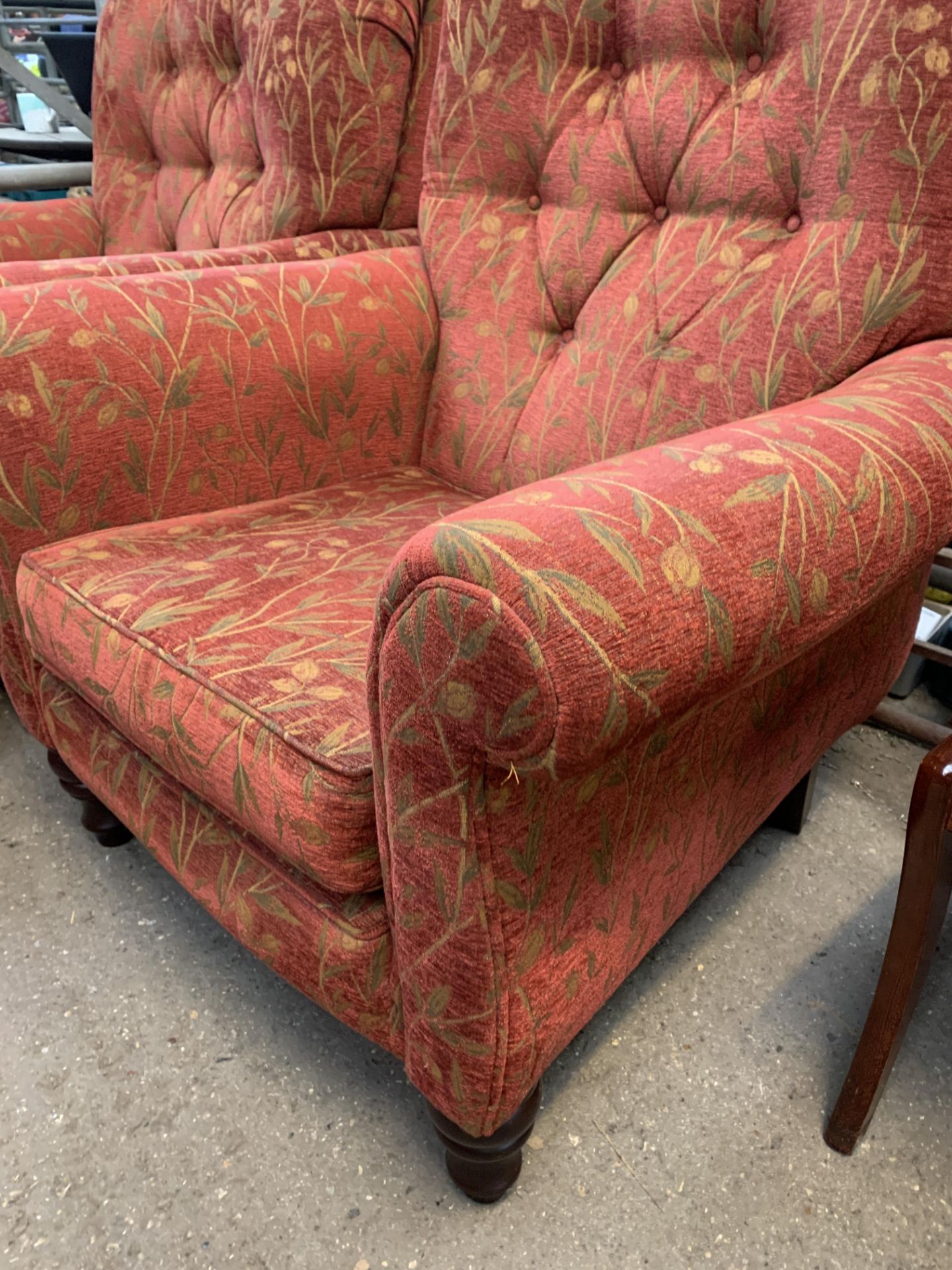 2 armchairs and an ottoman upholstered in dark red; together with a pair of dining chairs - Image 3 of 9