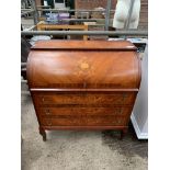 Inlaid mahogany veneer roll top bureau