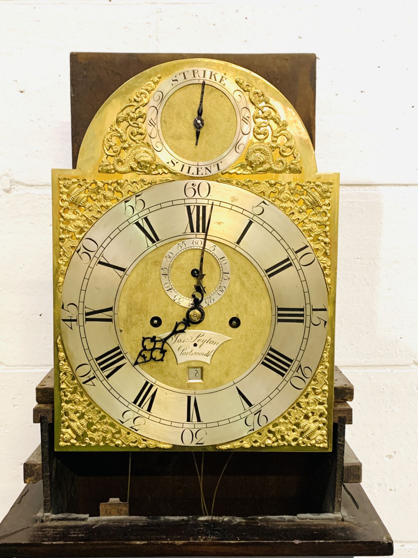 Mahogany long case clock with columned and arched hood by Jos. Leyton of Portsmouth - Image 4 of 9