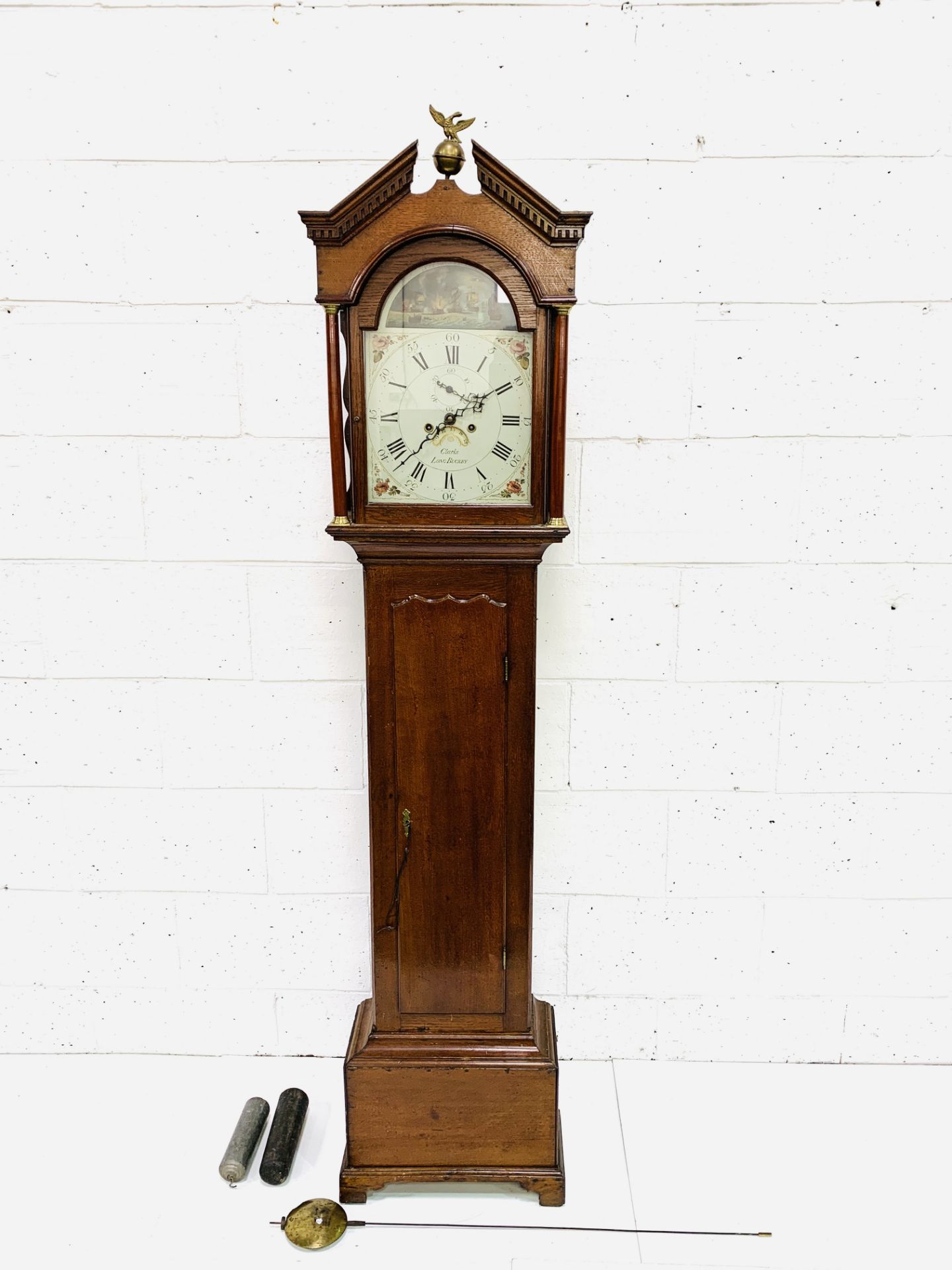 Mahogany long case clock by Clarke of Long Buckby, movement by Wilson