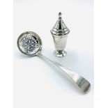 Sterling silver sugar sifter, London 1897, and a silver salt cellar,