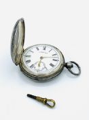 Silver cased key wind hunter pocket watch by A. W. Co. of Waltham, Mass