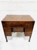 An inlaid burr mahogany campaign desk cum washstand