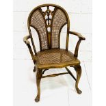 Late Victorian open armchair with cane seat and back