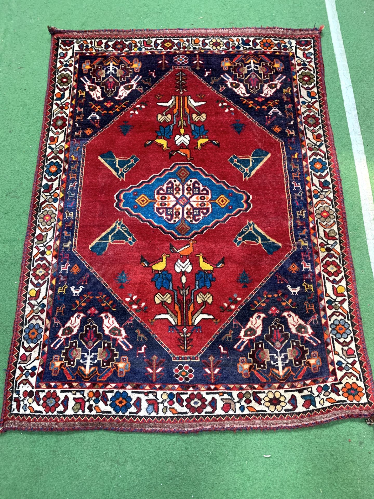 Blue ground Kazak runner and a red ground hand-knotted rug - Image 4 of 8