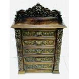 Ornately carved Continental oak 5 drawer Wellington chest