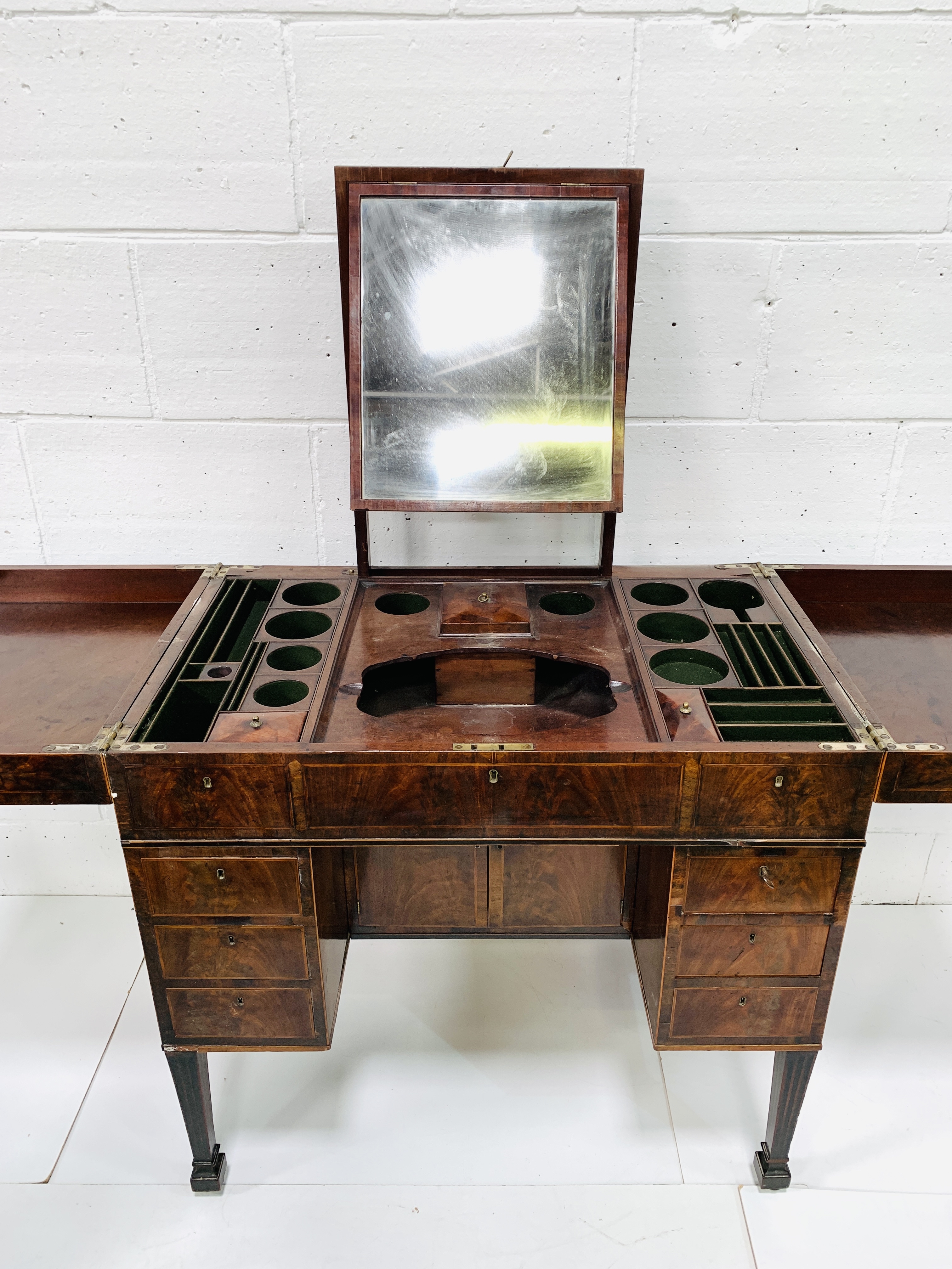 An inlaid burr mahogany campaign desk cum washstand - Image 9 of 9