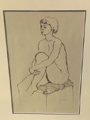 Framed and glazed pencil portrait of a female nude