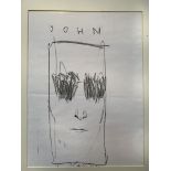 Framed and glazed photocopy portrait of John Lennon by Klaus Voormann, and other similar drawings