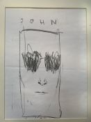 Framed and glazed photocopy portrait of John Lennon by Klaus Voormann, and other similar drawings