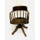 1930s oak height-adjustable swivel rail back open armchair